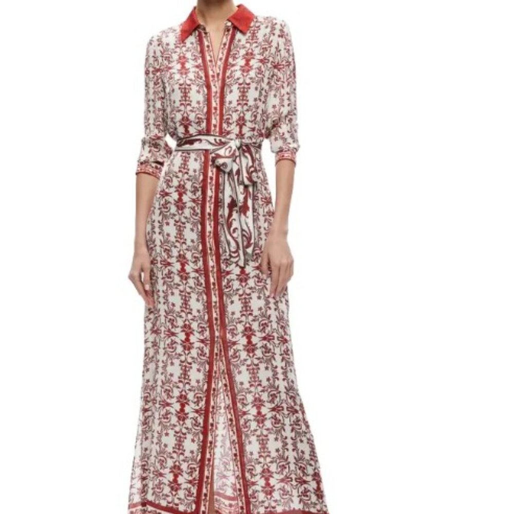 Alice + Olivia Chassidy Maxi Shirt Dress in Fatal Attraction Off White (Small)